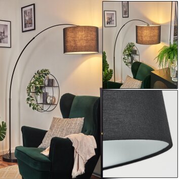 Bassagoda Golvlampa, Båglampor Krom, Svart, 1-ljuskällor, Tygskärm
