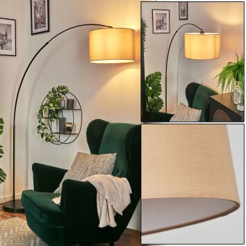 Soungou Golvlampa, Båglampor Krom, Svart, 1-ljuskällor, Tyg-lampskärm