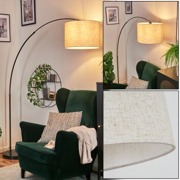 Bassagoda Golvlampa, Båglampor Krom, Svart, 1-ljuskällor, Tyg-lampskärm