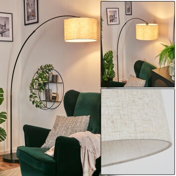 Bassagoda Golvlampa, Båglampor Krom, Svart, 1-ljuskällor, Tygskärm