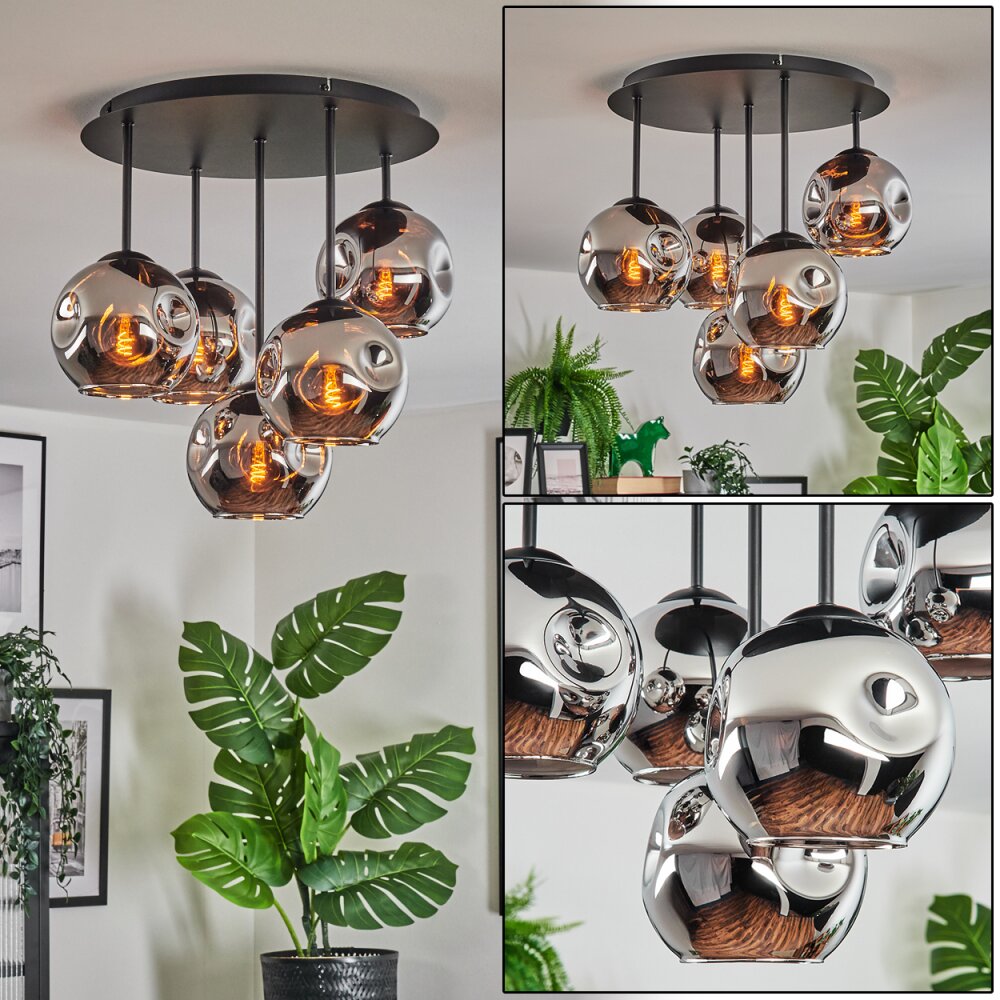 Ripoll Taklampa, kullampa Krom, Rökfärger, 5-ljuskällor main product photo