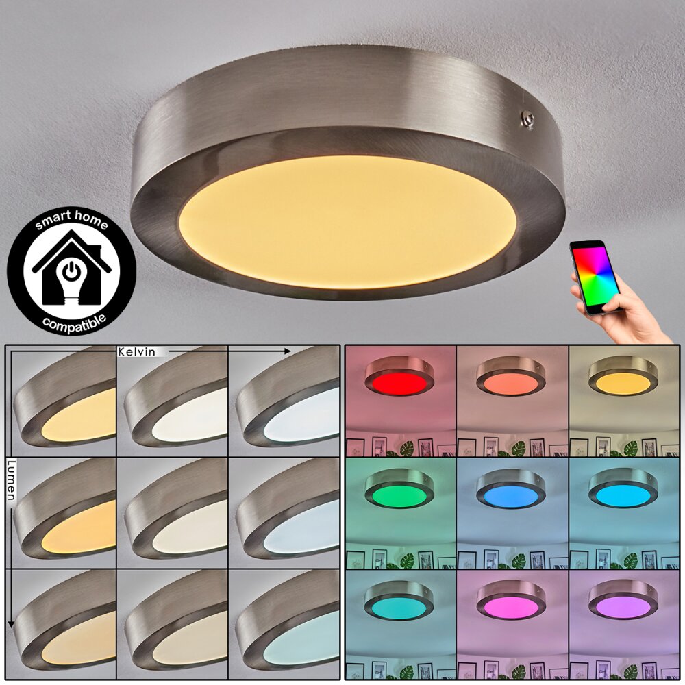 Omaro Taklampa, Panel LED Nickel matt, 1-ljuskällor, Färgväxlare main product photo