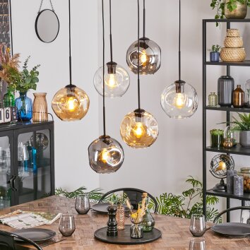 Ripoll Pendellampa, kullampa, Pendelbelysning Amber, Klart, Rökfärger, 6-ljuskällor