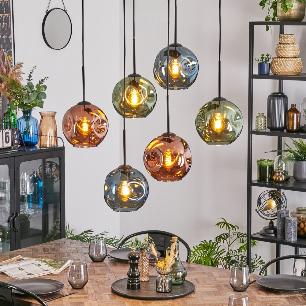 Ripoll Pendellampa, kullampa, Pendelbelysning Blå, Grön, Kopparfärg, 6-ljuskällor main product photo