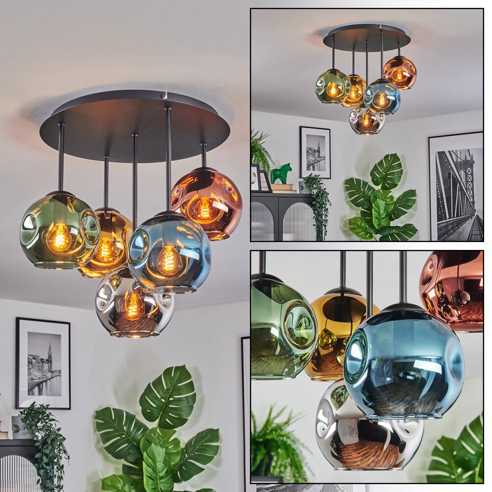 Ripoll Taklampa, kullampa Blå, Krom, Guld, Grön, Kopparfärg, Rökfärger, 5-ljuskällor main product photo
