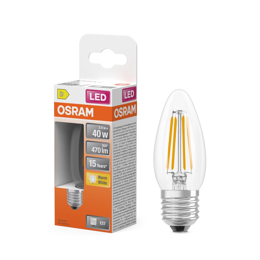 Osram E27 LED 3.4 Watt varmvit 470 Lumen main product photo