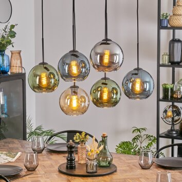Ripoll Pendellampa, kullampa, Pendelbelysning Amber, Blå, Krom, Grön, Rökfärger, 6-ljuskällor
