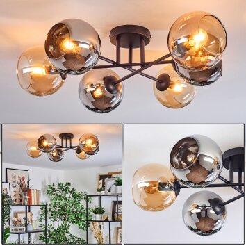 Koyoto Taklampa, kullampa 59 cm Amber, Krom, Rökfärger, 6-ljuskällor