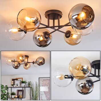 Koyoto Taklampa, kullampa 59 cm Amber, Krom, Klart, Rökfärger, 6-ljuskällor