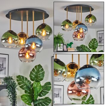 Koyoto Taklampa, kullampa 45 cm Mässing, Svart, 5-ljuskällor