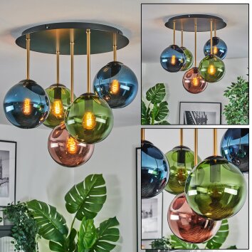 Gastor Taklampa, kullampa 45 cm Mässing, Svart, 5-ljuskällor