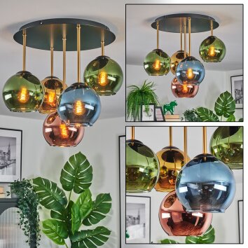 Koyoto Taklampa, kullampa 45 cm Mässing, Svart, 5-ljuskällor