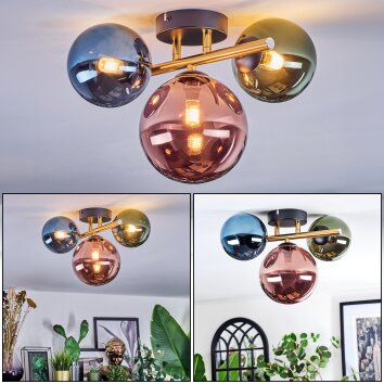 Chehalis Taklampa, kullampa Guld, Svart, 3-ljuskällor