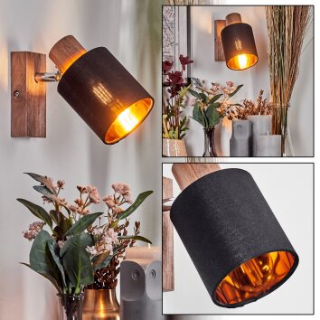 Fallhagen Vägglampa, Väggspotlight Krom, Trä mörkt, 1-ljuskällor