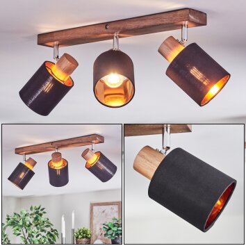 Fallhagen Taklampa, Takstrålkastare Krom, Trä mörkt, 3-ljuskällor