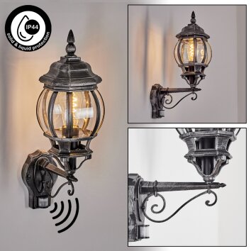 Lentua vägglampa utomhus, Vägglampa Svart, Silver, 1-ljuskällor, Rörelsedetektor