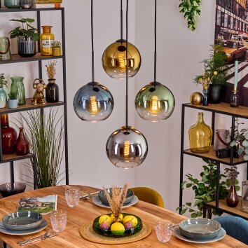 Koyoto Pendellampa, kullampa, Pendelbelysning Blå, Krom, Guld, Grön, Klart, Rökfärger, 4-ljuskällor