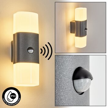 Felor vägglampa utomhus, Up & Down Lampa, Vägglampa LED Antracit, 2-ljuskällor, Rörelsedetektor