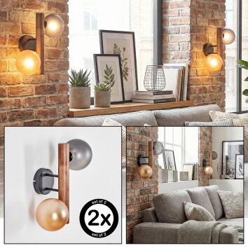 Lorin Vägglampa, Väggspotlight Mörkbrun, Naturfärger, Svart, 2-ljuskällor