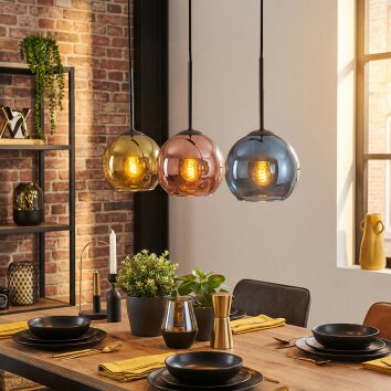 Koyoto Pendellampa, kullampa, Pendelbelysning Blå, Guld, Kopparfärg, 3-ljuskällor