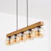 Träpendellampa Koyoto i bohostil med 5 glasskärmar i amber, ø 15 cm