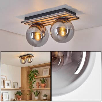 Rafon Taklampa, kullampa träoptik, Svart, 2-ljuskällor