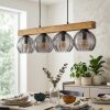 Modern hängande lampa i träbalksdesign, Koyoto, med 4 rökfärgade glaskupor i räfflat glas, ø 15 cm