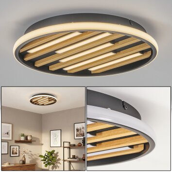 LED Velani taklampa i trä, rund Ø 41 cm med träribbor i skandinavisk stil