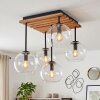 Koyoto 5-lampors taklampa med glasklot och träribbad bas i retrostil