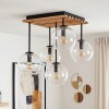 Koyoto 5-lampors taklampa med glasklot och träribbad bas i retrostil