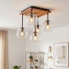 Koyoto 5-lampors taklampa med glasklot och träribbad bas i retrostil