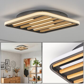 Velani LED taklampa med träribbor, platt skandinavisk design för vardagsrum