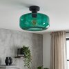Retro rund taklampa Boza med mörkgrön, välvd glasskärm ø 28 cm, E27