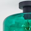 Retro rund taklampa Boza med mörkgrön, välvd glasskärm ø 28 cm, E27