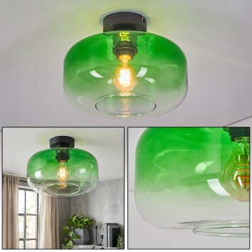 Modern taklampa Boza med rund grön och klar glasskärm i färgövergång, ø 28 cm, E27