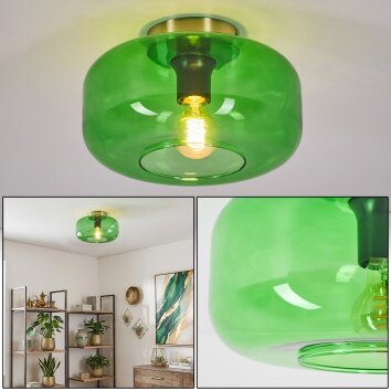 Boza plafond med grön glasskärm Ø 28 cm, retro taklampa i mässingslook
