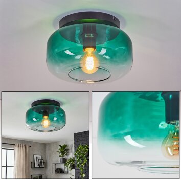 Boza taklampa med mörkgrön tonad glasskärm, rund plafond Ø 28 cm