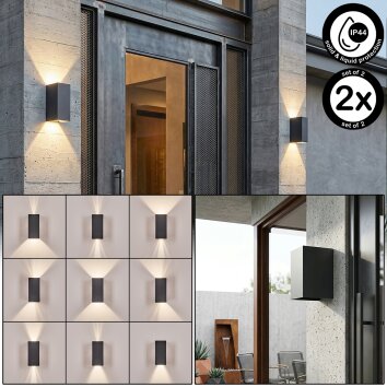 Hoods LED utomhusvägglampa fasadlampa IP44, upp och ned-ljus i 2-pack
