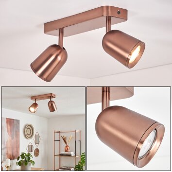Lemak kopparfärgad LED takspot, 2-lågig taklampa med vridbara spotlights