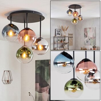 Klustertaklampa Gastor med fyra färgglada, moderna glasskärmar, ø 15 cm, E14