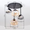 Modern kullampa Chehalis med fyra runda glasskärmar i amber, klart och rökfärgat glas