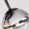 Modern kullampa Chehalis med fyra runda glasskärmar i amber, klart och rökfärgat glas