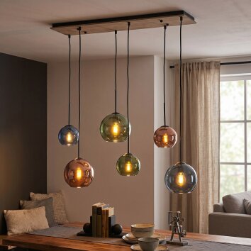 Koyoto pendellampa med globformade glaskupor, 6-lågig taklampa för matbord