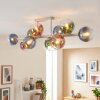 10-lågig modern Sputnik-taklampa Koyoto med blå, gröna, klara och kopparfärgade skärmar