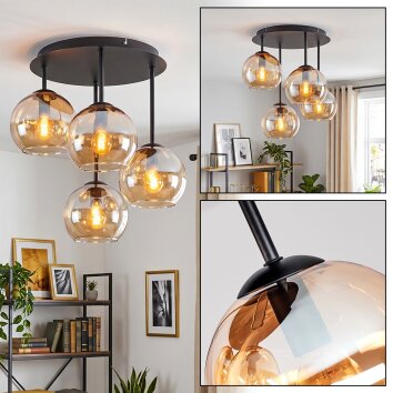Koyoto taklampa med 4 lampor, rund globdesign ø 38 cm, modern retrostil
