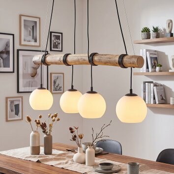 Koyoto pendellampa trästavslampa 4 ljus, längd 80 cm, för matbord