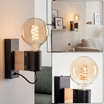 Lemou retro vägglampa inomhus med E27-sockel, synlig ljuskälla för hall och vardagsrum