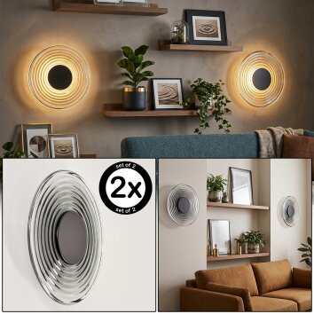 Liriel LED vägglampa i set med 2, rund Ø 30 cm med retro ringeffekt