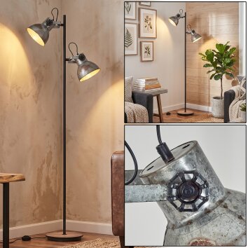 Industriell Hora golvlampa läslampa med 2 ljuspunkter, roterande spotlights, 162 cm