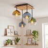 Naturfärgad boho kullampa Koyoto med fyra glaskupor i blått, guld, grönt och klart
